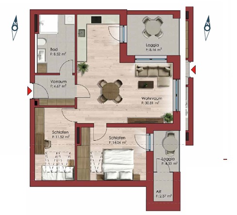 Grundriss Penthouse Dachgeschoss